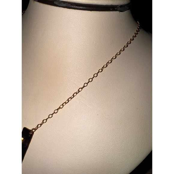 14K Plated Gold Hammered Bar Pendant Necklace with Cubic Zirconia Stone - Picture 10 of 10